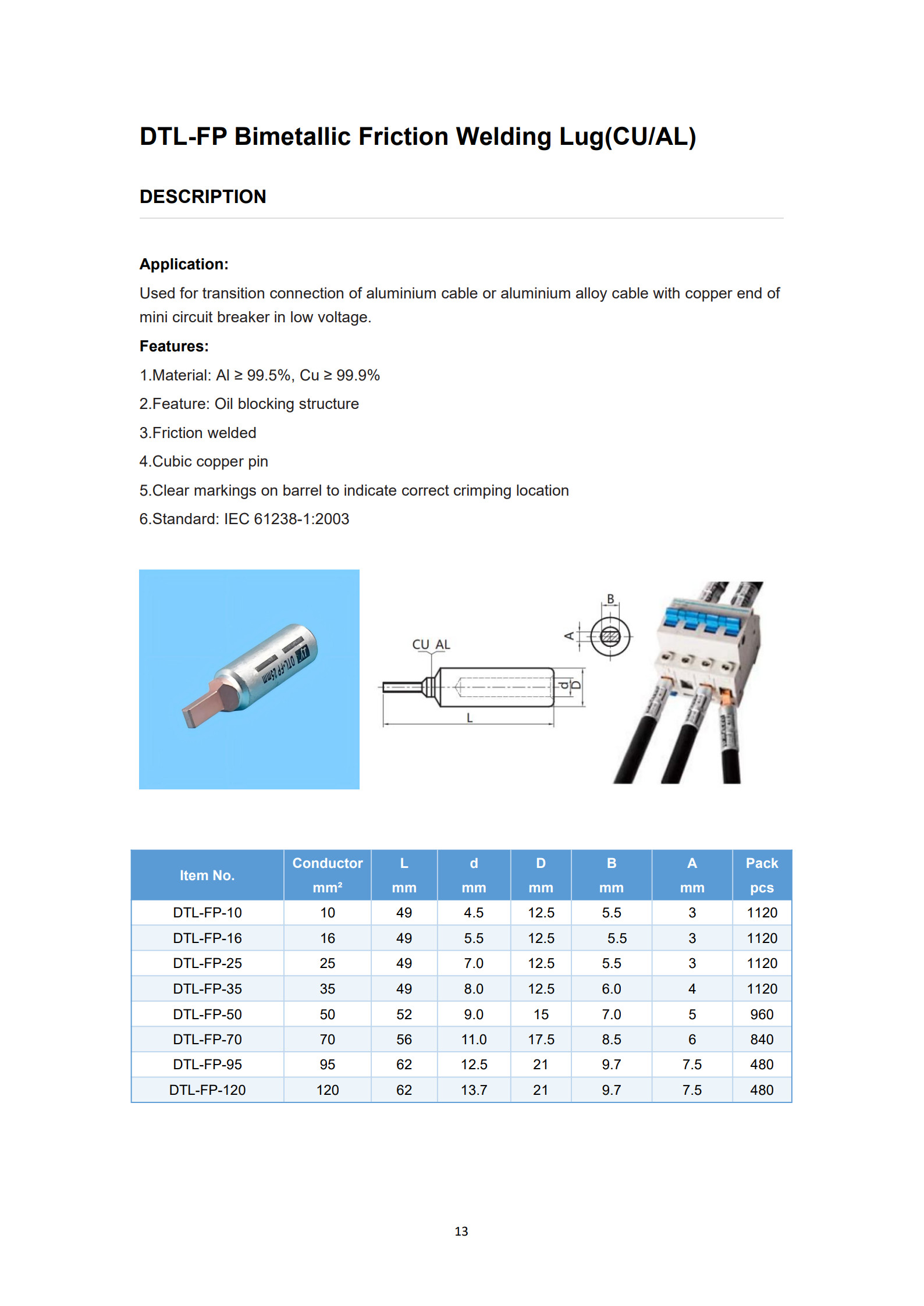 DTL-FP Bimetal Cable Lugs detail 1